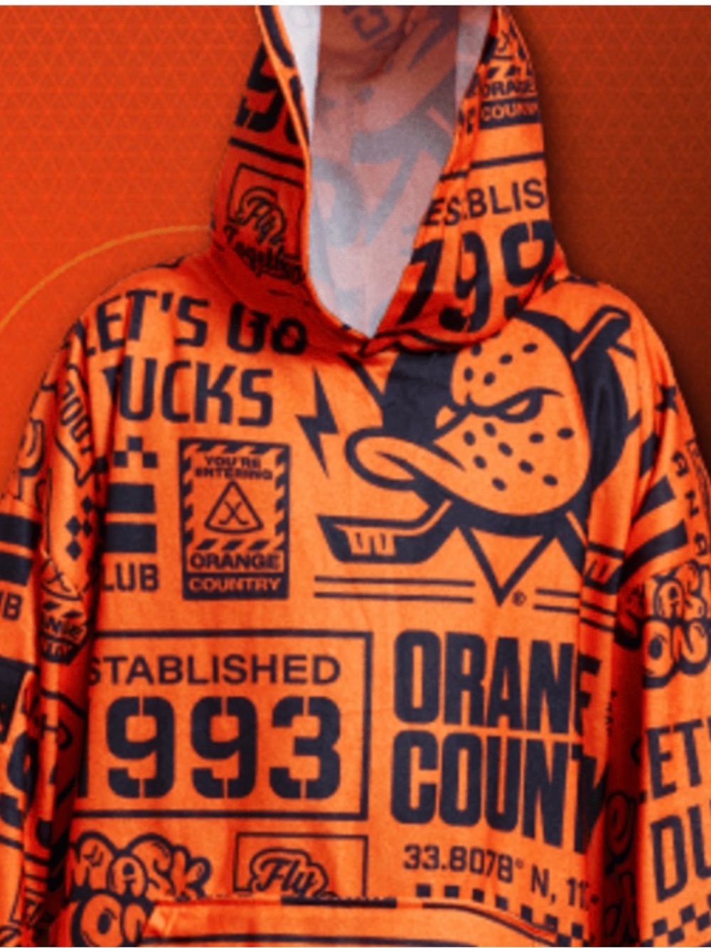 Orange Graphic Hoodie with Anaheim Duck Logo